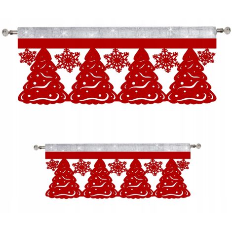CONJUNTO: Cenefa para cortina, Árboles de Navidad, Copos de nieve, GLAMOUR, 90x38, 60x35