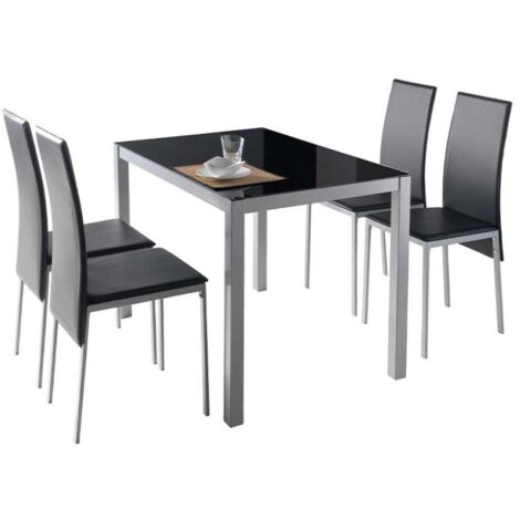 Conjunto cocina mesa Negra y 4 sillas Amelia color negro.