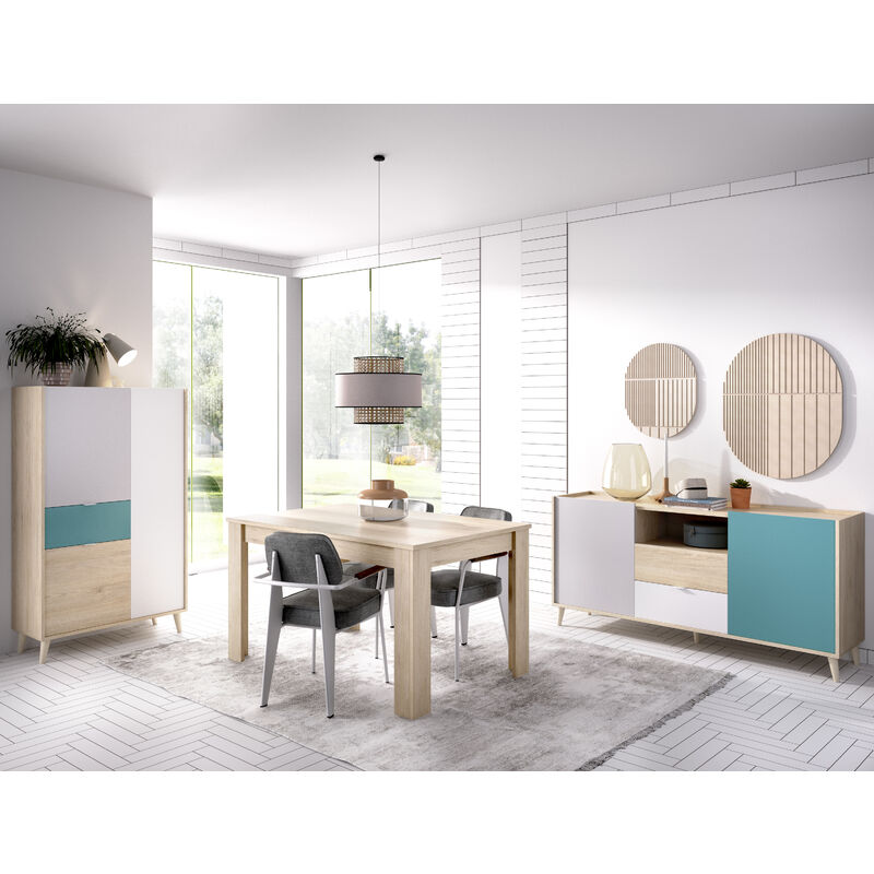 

Conjunto comedor mueble TV, Aparador y Mesa de comedor Natural y Esmeralda