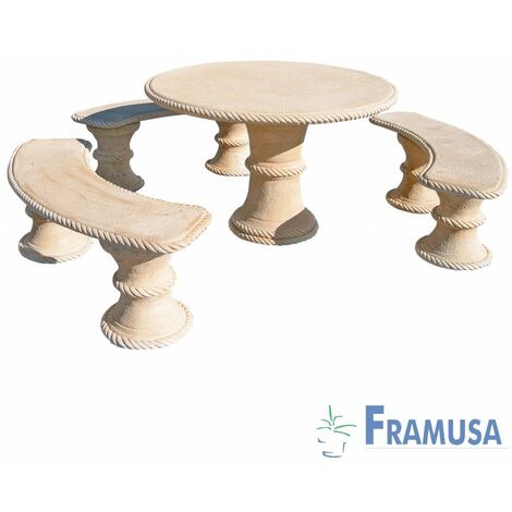 CONJUNTO COMEDOR PIEDRA CIRCULAR JARDIN ABETO NATURAL OCRE