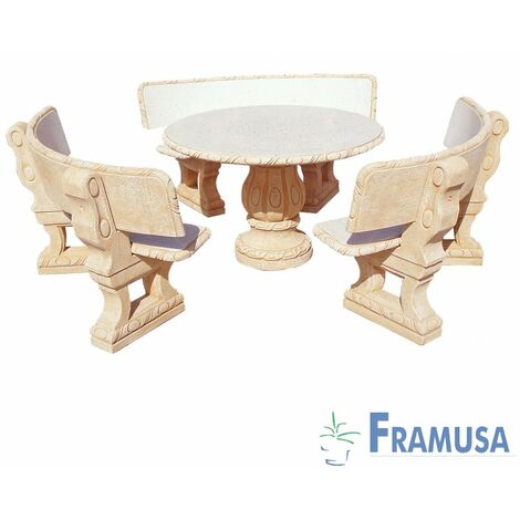 CONJUNTO COMEDOR PIEDRA CIRCULAR JARDIN CASTAÃƒâ€˜O PULIDO CON RESPALDO OCRE