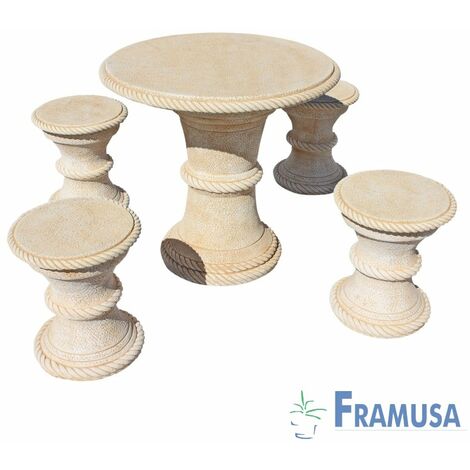 CONJUNTO COMEDOR PIEDRA CIRCULAR JARDIN MANGO PULIDO OCRE