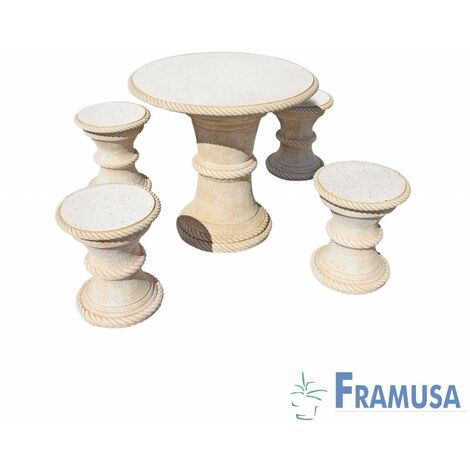 CONJUNTO COMEDOR PIEDRA CIRCULAR JARDIN MANGO PULIDO OCRE