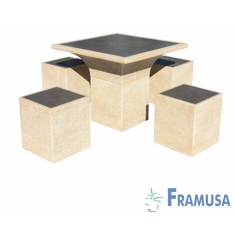 CONJUNTO COMEDOR PIEDRA CUADRADO JARDIN CHOCOFLAN CAMEL
