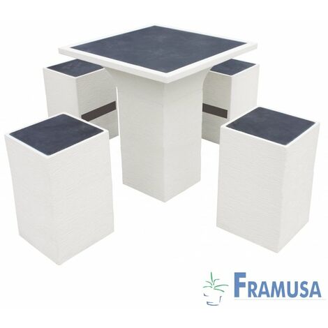 CONJUNTO COMEDOR PIEDRA CUADRADO JARDIN CHOCOFLOP HIELO GRAFITO