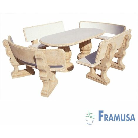 CONJUNTO COMEDOR PIEDRA OVALADO JARDIN CIRUELO PULIDO OCRE