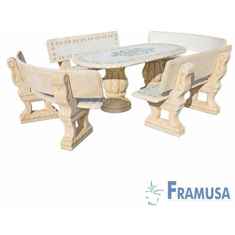 CONJUNTO COMEDOR PIEDRA OVALADO JARDIN CIRUELO PULIDO PARSIFAL AMARILLO OCRE