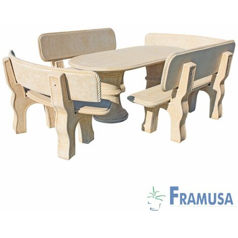 CONJUNTO COMEDOR PIEDRA OVALADO JARDIN OLIVO NATURAL OCRE