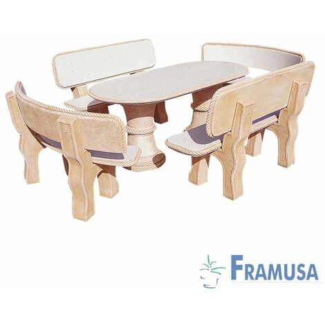 CONJUNTO COMEDOR PIEDRA OVALADO JARDIN OLIVO PULIDO OCRE