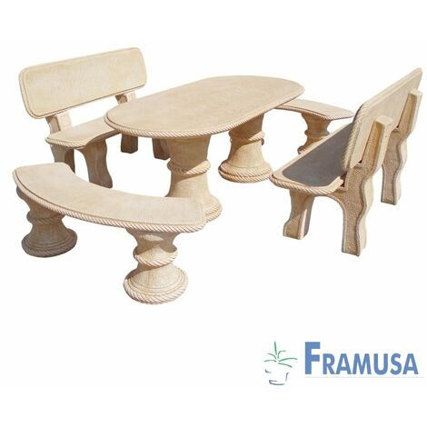 CONJUNTO COMEDOR PIEDRA OVALADO JARDIN OLMO NATURAL OCRE