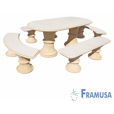 CONJUNTO COMEDOR PIEDRA OVALADO JARDIN SAUCE PULIDO OCRE