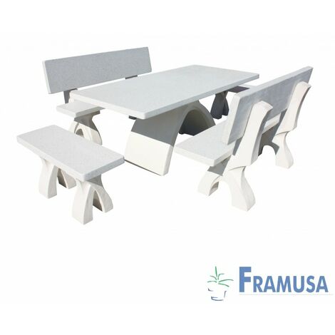 CONJUNTO COMEDOR PIEDRA RECTANGULAR JARDIN ASTRAL PULIDO BLANCO