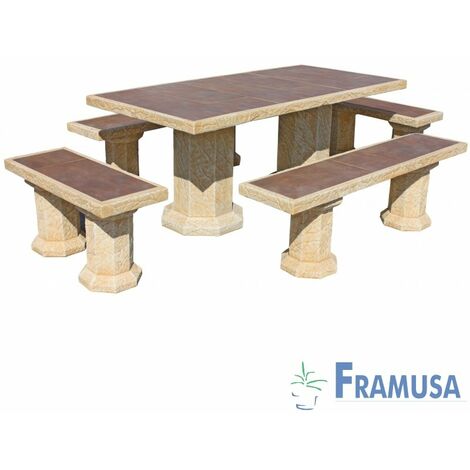 CONJUNTO COMEDOR PIEDRA RECTANGULAR JARDIN BOAVISTA  ZINC OCRE