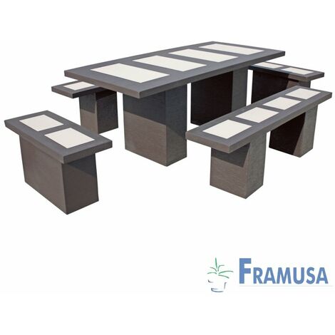 CONJUNTO COMEDOR PIEDRA RECTANGULAR JARDIN LIVINSTON POLAR WENGUE