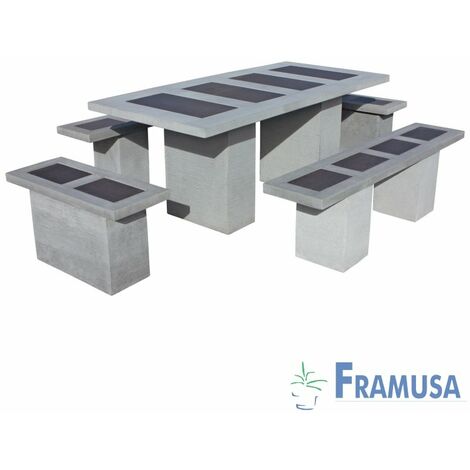CONJUNTO COMEDOR PIEDRA RECTANGULAR JARDIN LIVINSTON VULCAN BETON