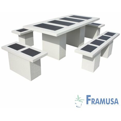 CONJUNTO COMEDOR PIEDRA RECTANGULAR JARDIN LIVINSTON VULCAN HIELO
