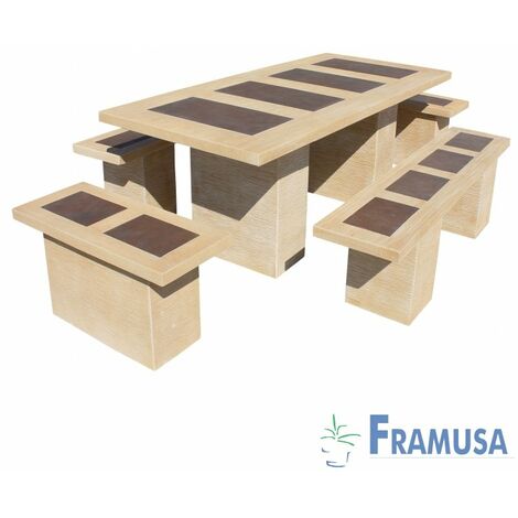 CONJUNTO COMEDOR PIEDRA RECTANGULAR JARDIN LIVINSTON ZINC OCRE