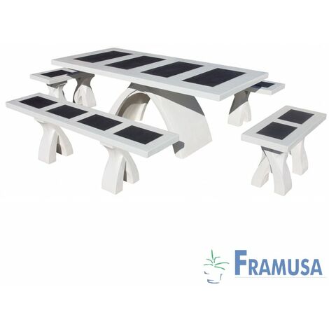CONJUNTO COMEDOR PIEDRA RECTANGULAR JARDIN LUMBERY VULCANO HIELO