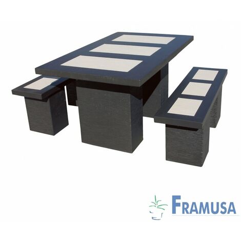 CONJUNTO COMEDOR PIEDRA RECTANGULAR JARDIN MINI LIVINSTON POLAR WENGUE