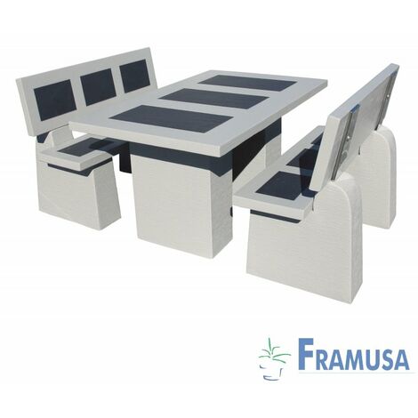 CONJUNTO COMEDOR PIEDRA RECTANGULAR JARDIN MINI STATUS VULCAN BETON