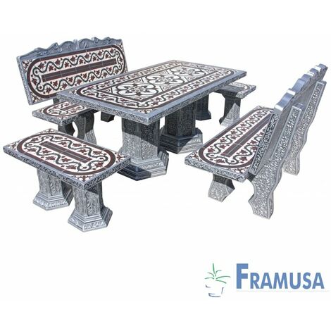 CONJUNTO COMEDOR PIEDRA RECTANGULAR JARDIN MORESCO DEICO PLATA