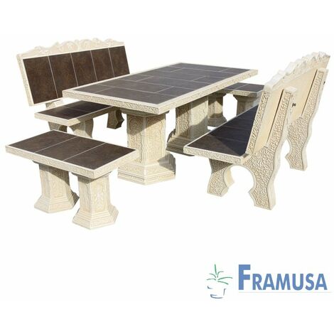 CONJUNTO COMEDOR PIEDRA RECTANGULAR JARDIN MORESCO ZINC ARENA