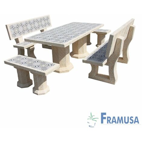 CONJUNTO COMEDOR PIEDRA RECTANGULAR JARDIN RAGAZZO  SNOW ARENA
