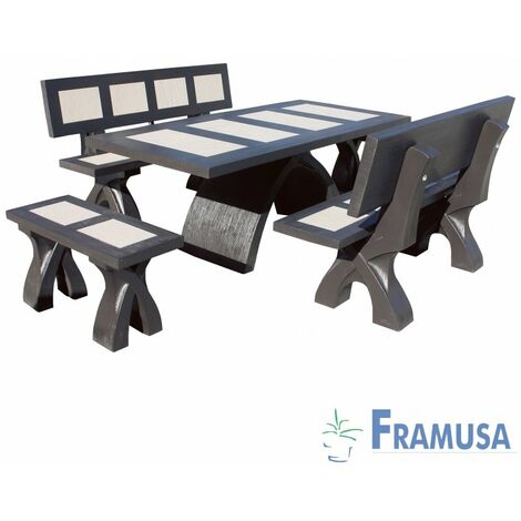 CONJUNTO COMEDOR PIEDRA RECTANGULAR JARDIN SIDNEY POLAR WENGUE