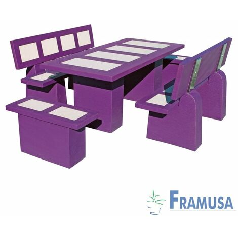 CONJUNTO COMEDOR PIEDRA RECTANGULAR JARDIN STATUS POLAR VIOLETA