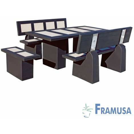 CONJUNTO COMEDOR PIEDRA RECTANGULAR JARDIN STATUS POLAR WENGUE