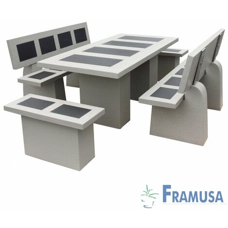 CONJUNTO COMEDOR PIEDRA RECTANGULAR JARDIN STATUS VULCAN BETON
