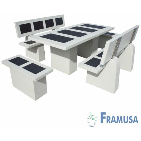 CONJUNTO COMEDOR PIEDRA RECTANGULAR JARDIN STATUS VULCAN HIELO
