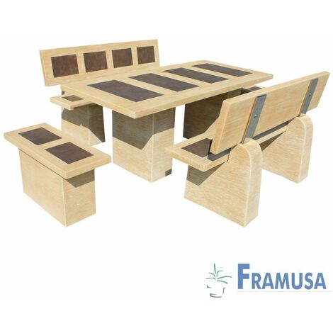 CONJUNTO COMEDOR PIEDRA RECTANGULAR JARDIN STATUS ZINC OCRE