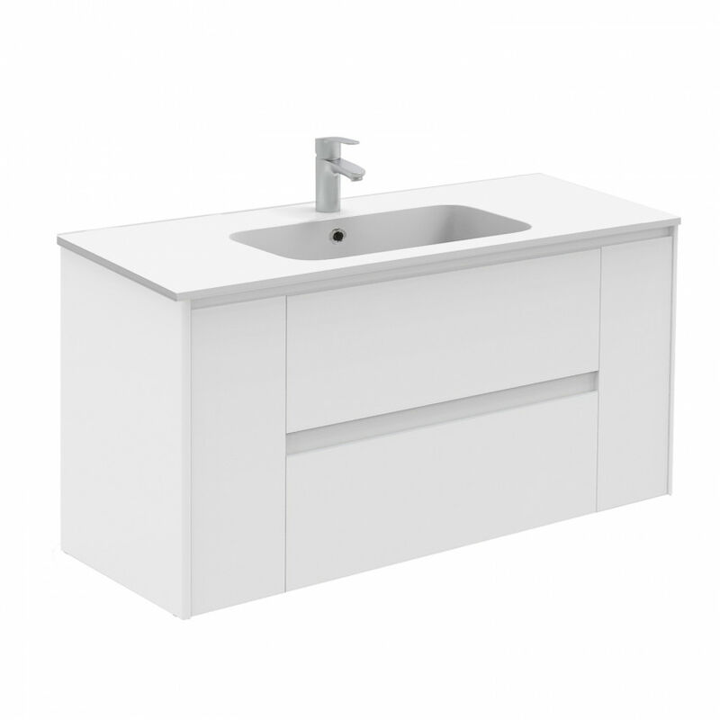 

Conjunto completo Mueble de baño 120 Alfa 1 Puerta 2 Cajones y 1 Puerta Blanco brillo