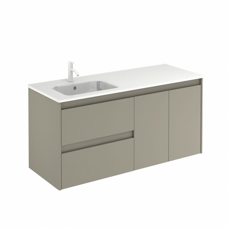 

Conjunto completo Mueble de baño 120 Alfa 2 Cajones y dos Puertas Arena mate