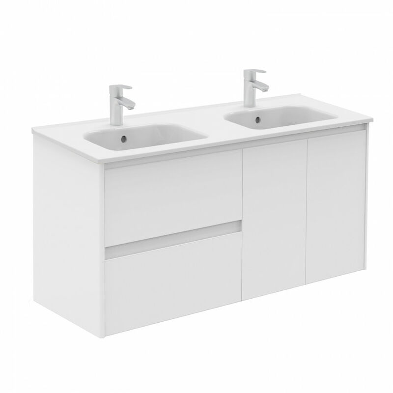 

Conjunto completo Mueble de baño 120 Alfa 2 Cajones y dos Puertas Blanco mate