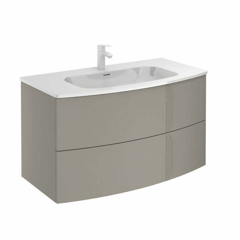 

Conjunto completo Mueble de baño curvo 100 Wave 2 cajones Arena mate - Royo