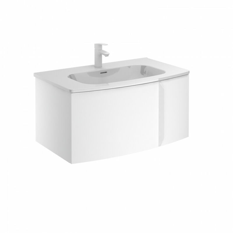 

Conjunto completo Mueble de baño curvo 80 Wave 1 cajón Blanco mate - Royo