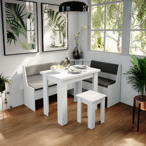 Conjunto con banco esquinero Roman, Blanco, 150 x 41.5 cm con mesa, Vicco