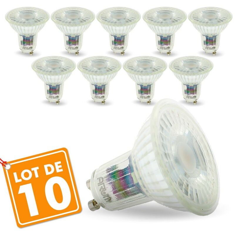 

Lote de 10 bombillas GU10 5W 420 Lm Equi. 50W | Temperatura de color: Blanco frio 6000K