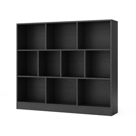 Conjunto de 10 estanterías 120 x 24 x 104 cm con cierre de seguridad antivuelco estilo moderno madera negra 200017784