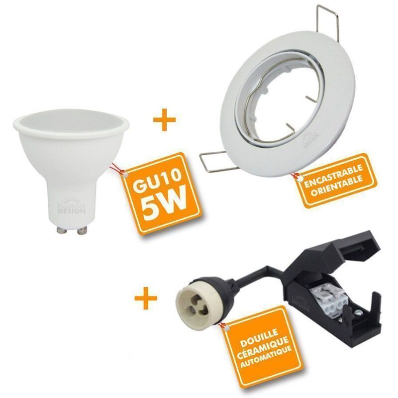 

Eclairage Design - Conjunto de 10 pilotos LED blancos totalmente orientables con bombilla GU10 230V 5W | Temperatura de color: Blanco cálido 2700K