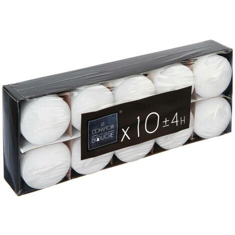 Conjunto de 10 velas vtv blancas - juego de 10 velas vtv blancas, de cera, tamaño 3,8x3,8 cm bandeja de cartón filmado: 19,8x8x4,1 cm - Atmosphera - Blanco, Blanca