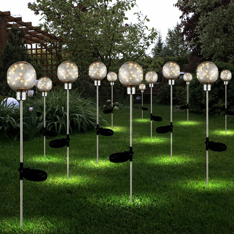 

Juego de 12 lámparas LED enchufables para exteriores, focos de bola SOLAR, iluminación de jardín, luces de espiga de suelo para patio