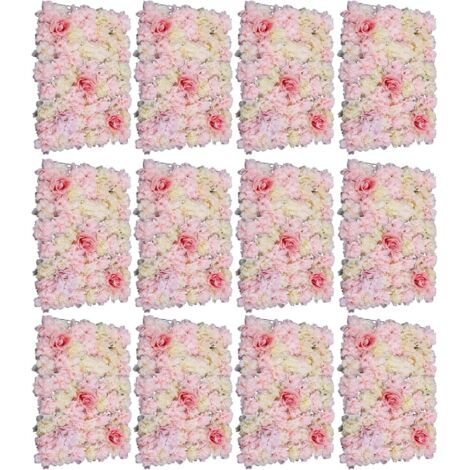 Conjunto de 12 paneles de flores artificiales: rosas, paneles de flores artificiales de seda, ideales para bodas, fondos fotográficos, decoración de espacios, hogar, jardín y fiestas. 60 x 40 cm