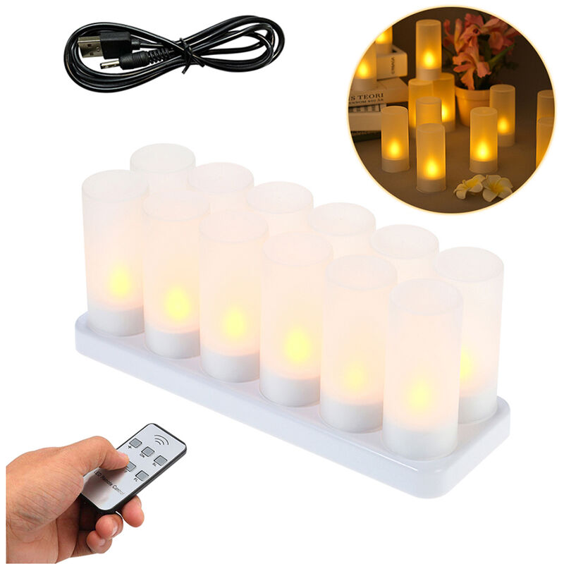 

Conjunto de 12, recargable LED amarillo Flickering sin llama Tealight Velas luces con control remoto, para la fiesta de Navidad de vacaciones