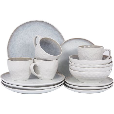 Conjunto de 16 piezas de gres gris claro vajilla 4 personas a mano esmalte Sesame
