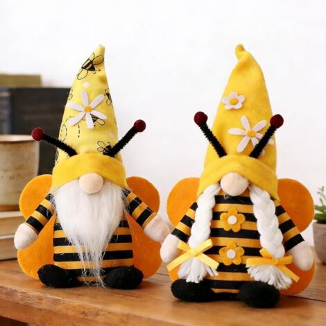 Conjunto de 2 adornos primaverales con forma de abeja, duende irlandés, figuritas, decoración de granja, accesorios para el hogar y la cocina.
