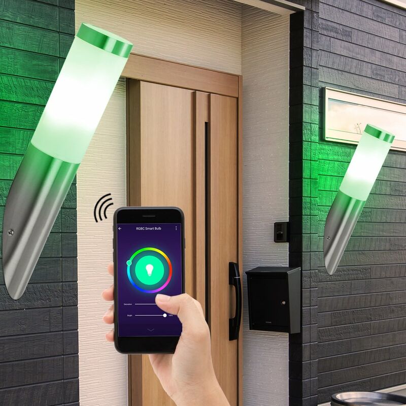 

Juego de 2 aplicaciones de control de voz de lámpara de terraza de luz de pared de casa inteligente para exteriores en un juego que incluye bombillas
