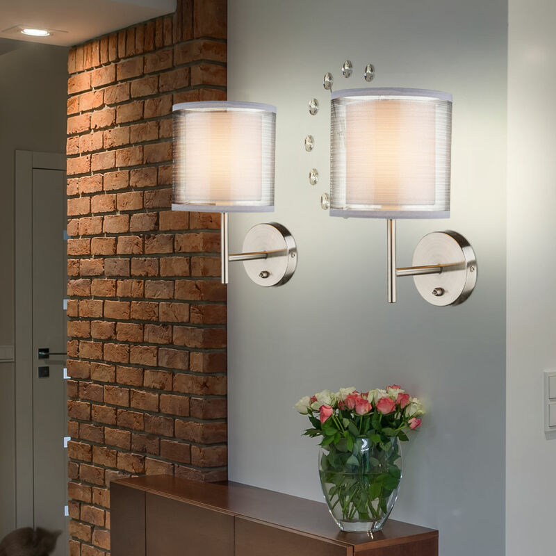 

Juego de 2 apliques de tela pantalla de lectura luz de noche luces dormitorio gris E14